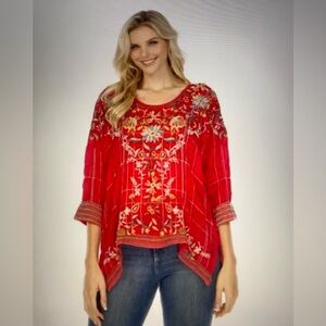 Johnny Was Red Floral Embroidered Tunic